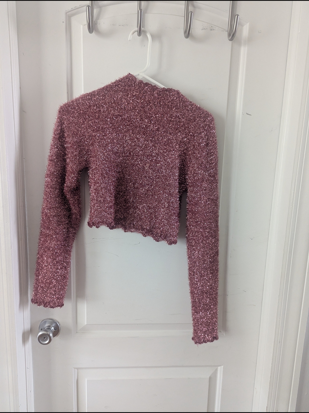 Sparkle Cropped Long-Sleeve Sweater - Dusty Rose
